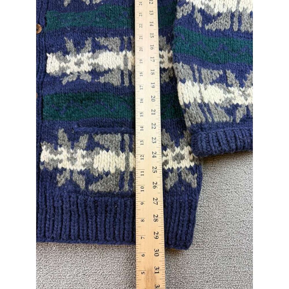 Vintage Cardigan Multi Color Men Chunky 100% Wool Button Front Winter Sweater - Picture 8 of 9